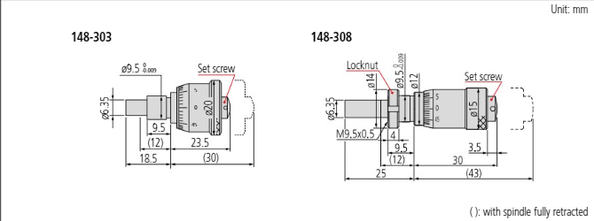 Micrometer Head, Short Thimble Type 0-13mm, 0,01mm, Flat, with Clamp Nut 148-308-10