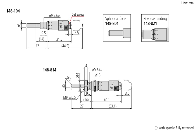 Micrometer Head, Small Standard Type 0-13 mm, 0,01mm, Spherical 148-801-10