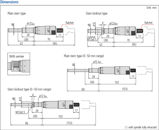 Microm. Head, Heavy Duty, 8 mm Spindle 0-50mm, Clamp Nut 151-255