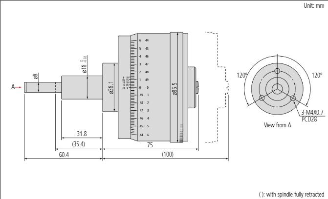 Micrometer Head Non-rotating Spindle 0-25mm, Thimble 85,5mm, 0,0005mm 153-301