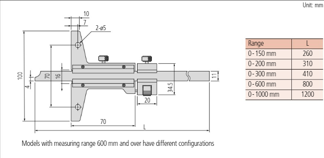 Mitutoyo Vernier Depth Gauge 0-300mm, 0,02mm, Fine adjustment 527-103