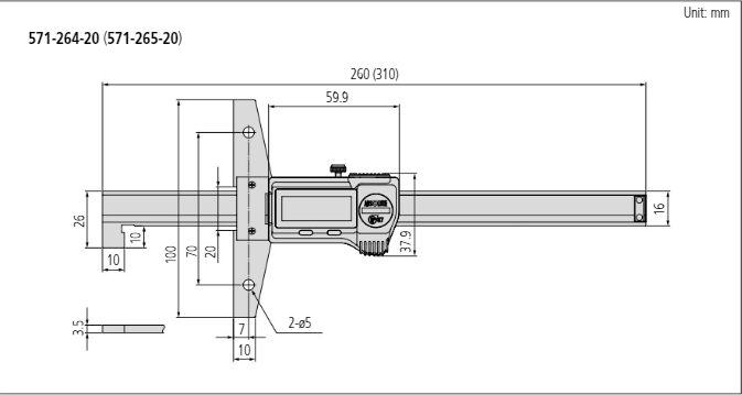 Mitutoyo Digital ABS Depth Caliper IP67, Hook Type Inch/Metric, 0-6"/0-150mm 571-264-20