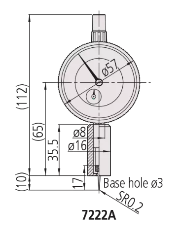 Mitutoyo Dial Indicator Depth Gauge 0-10mm, Ball Point Contact Element, 150mm Base 7222A