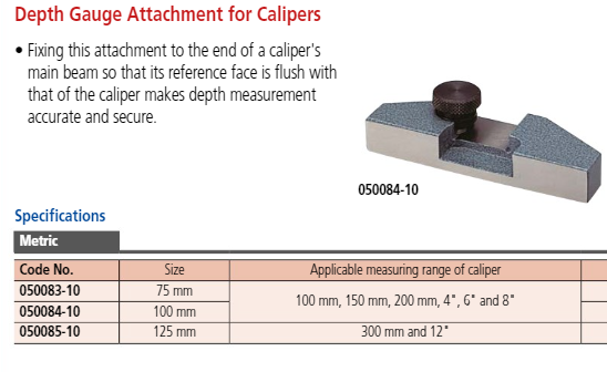 Mitutoyo Depth Base Attachment for Caliper, 125mm