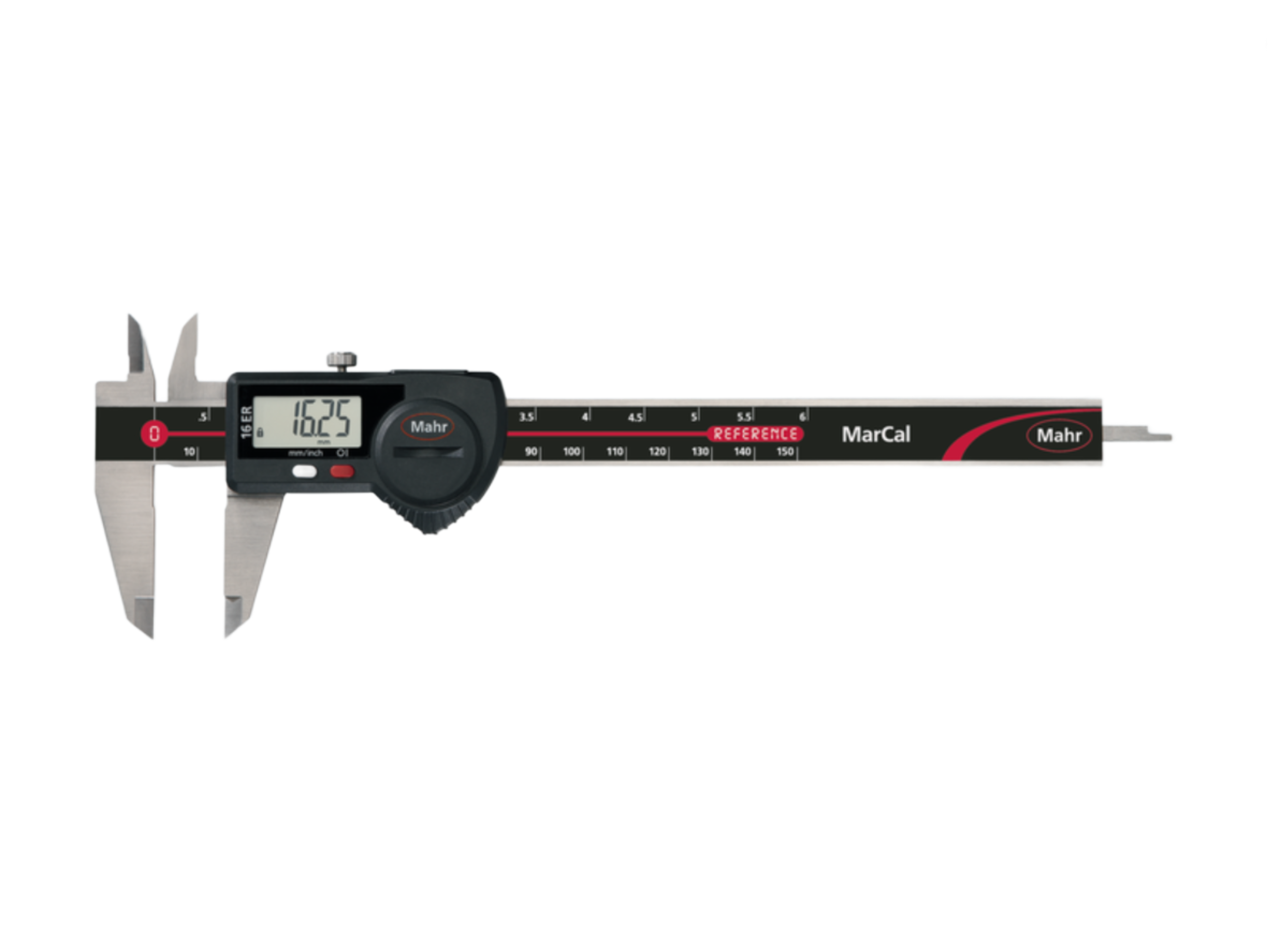 Mahr-Federal Inc. Electronic Digital Calipers 16ER, 0-6 In/0-150mm - 4103003, No Output, Square depth rod