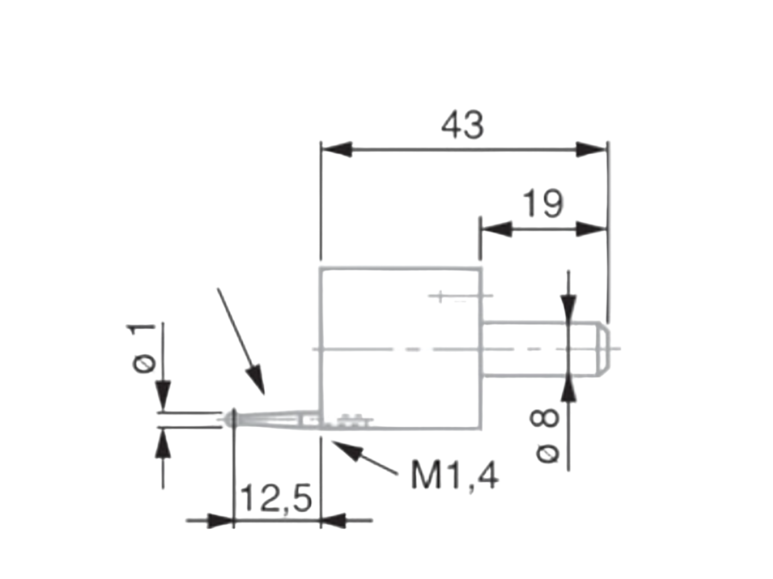 Insert holder Ø 8 mm, L43mm, for M1,4 inserts 0071684826