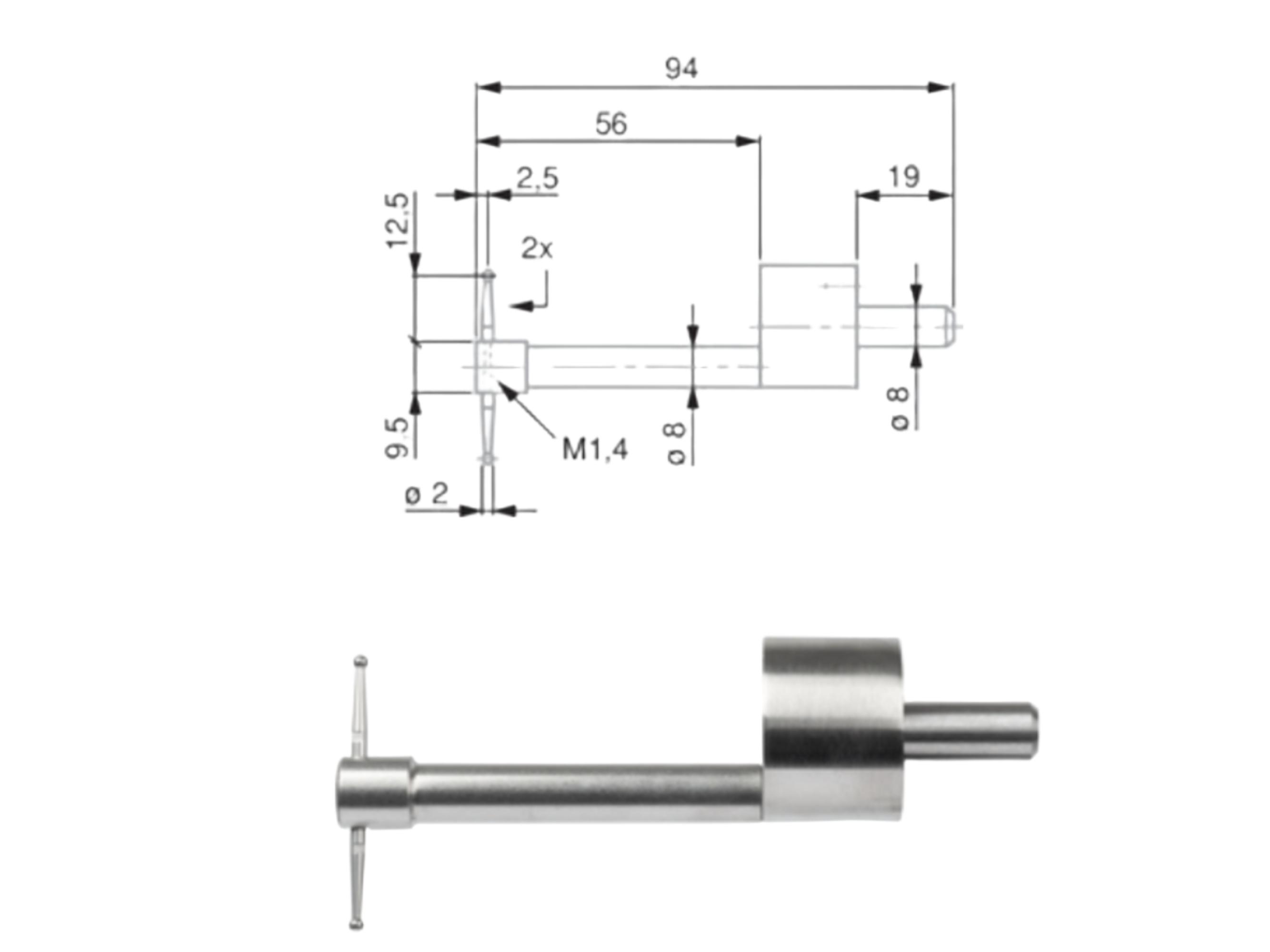 Insert holder Ø 8 mm, L74.8mm, for M1,4 inserts 0071684828