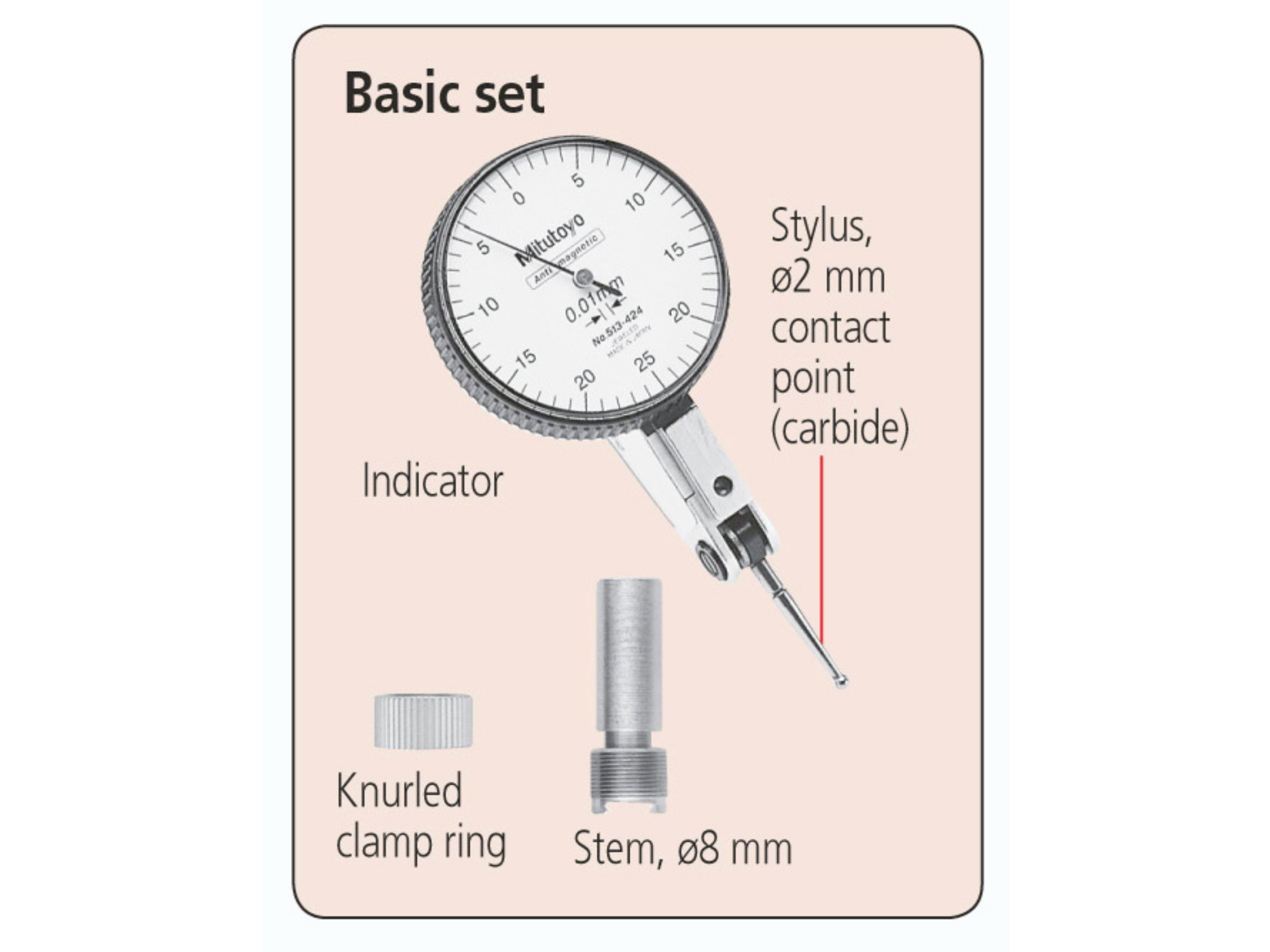 Lever-Type Dial Indicator 1mm 0.01mm Ø40mm Ruby Stylus 513-477-10E