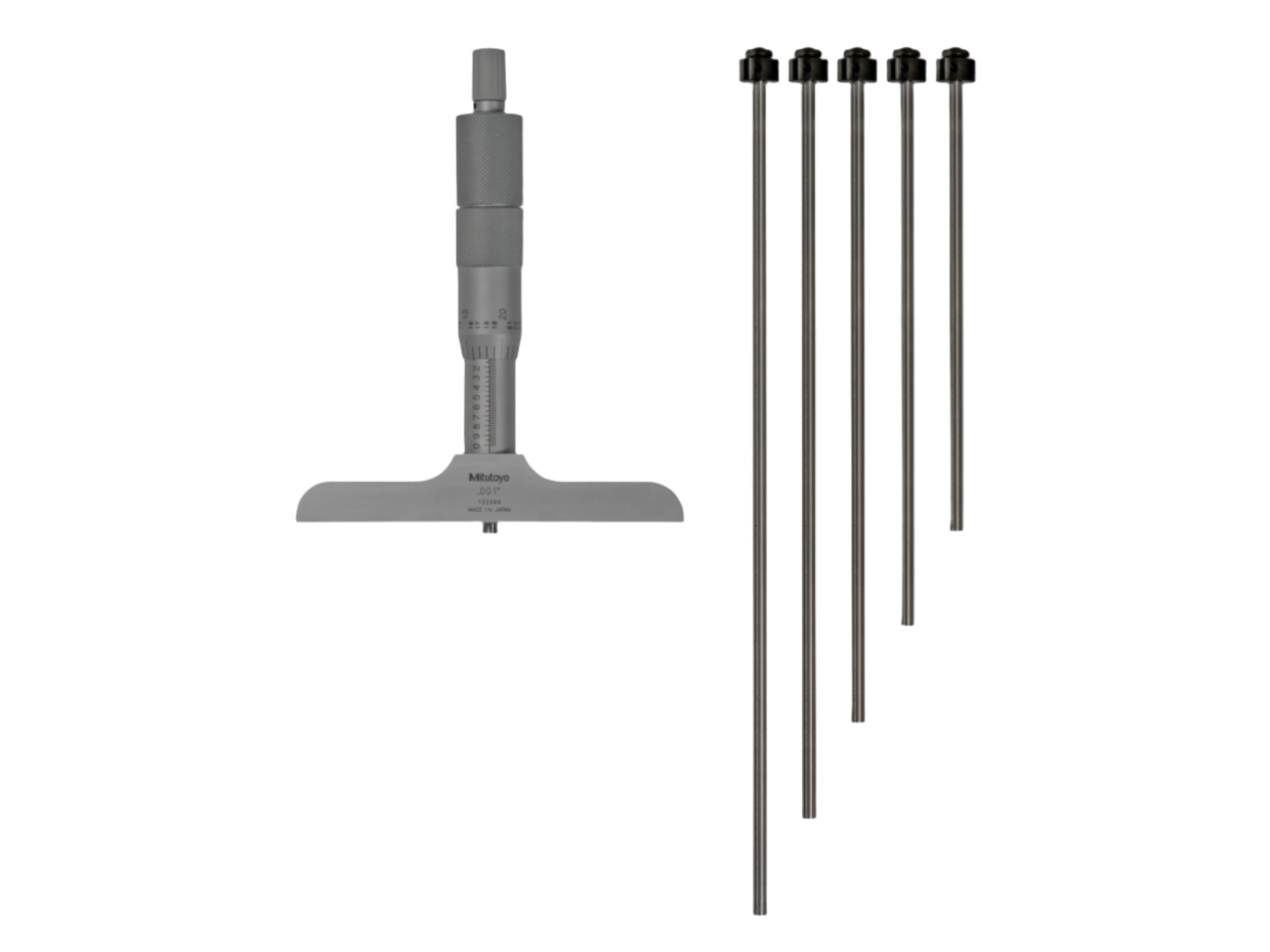 Mitutoyo Depth Micrometer, Interchangeable Rods 0-6", 4" Base 129-132