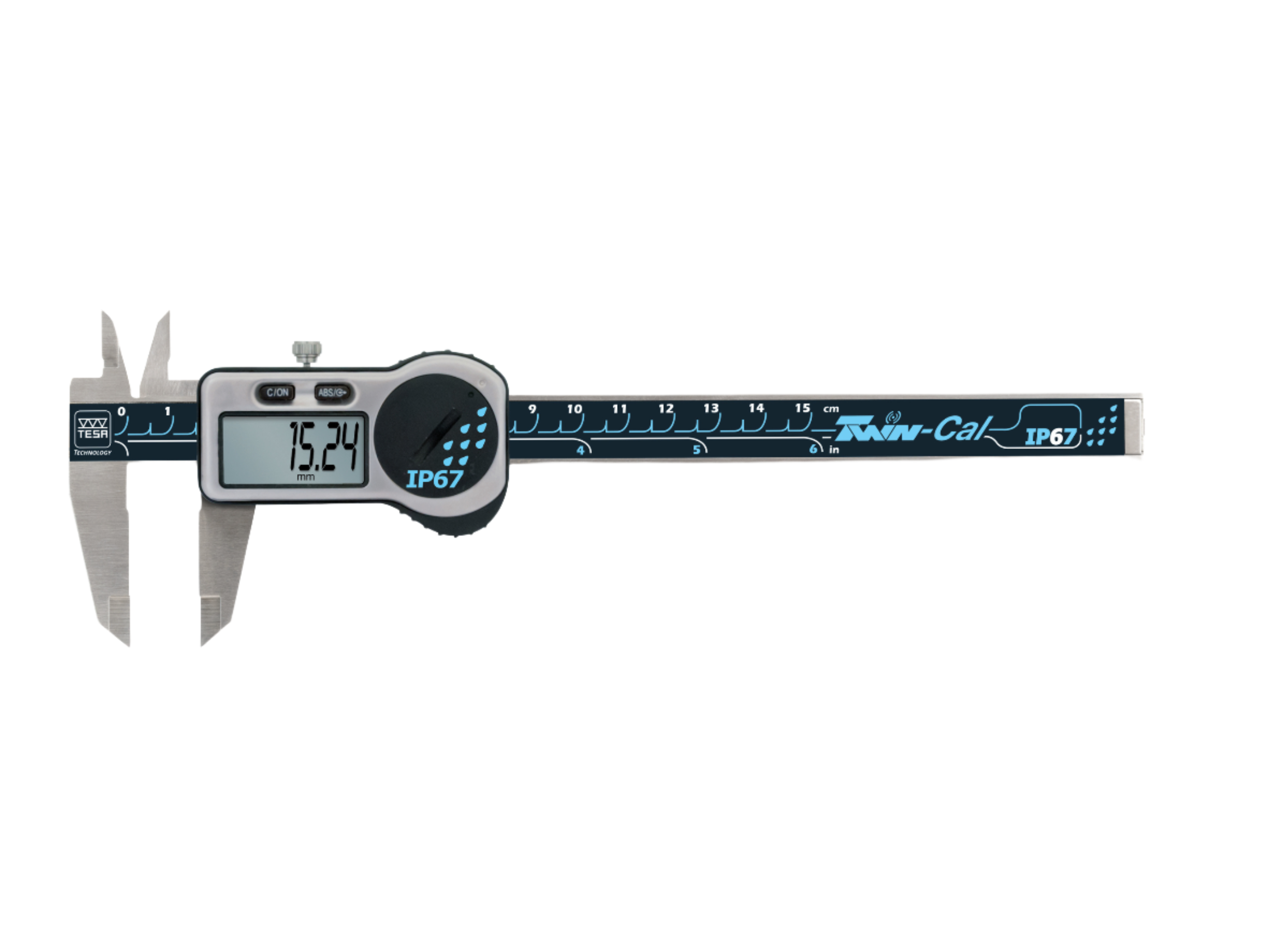 Tesa Data-Pack, TWIN-CAL digital Caliper, 0-150mm/0-6" (Round Depth Rod with thumb roller) + TLC-BLE Bluetooth® emitter 00511019