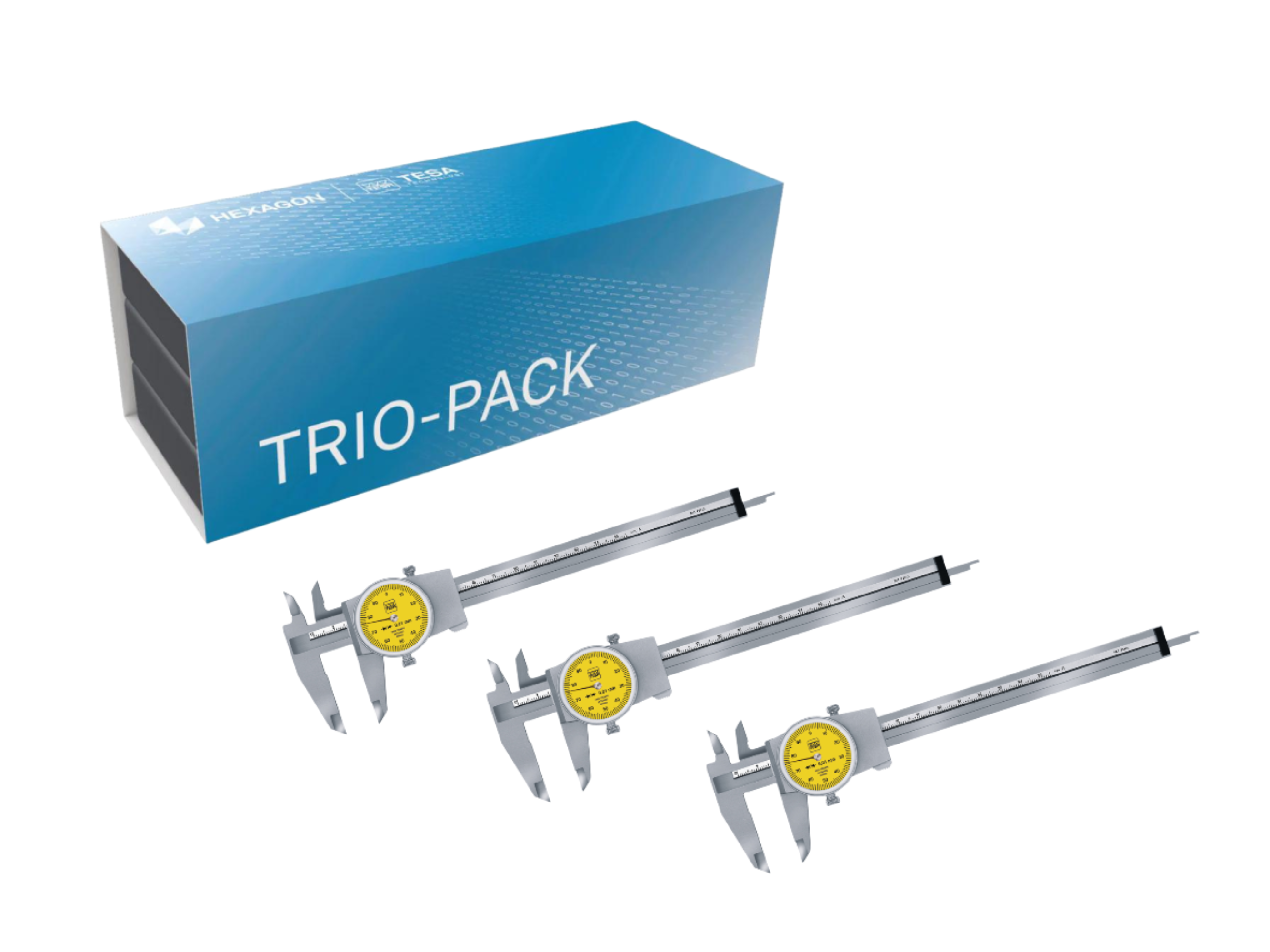 Tesa Trio-Pack Dial Caliper 0-150mm 0.02mm 2mm 00510008P