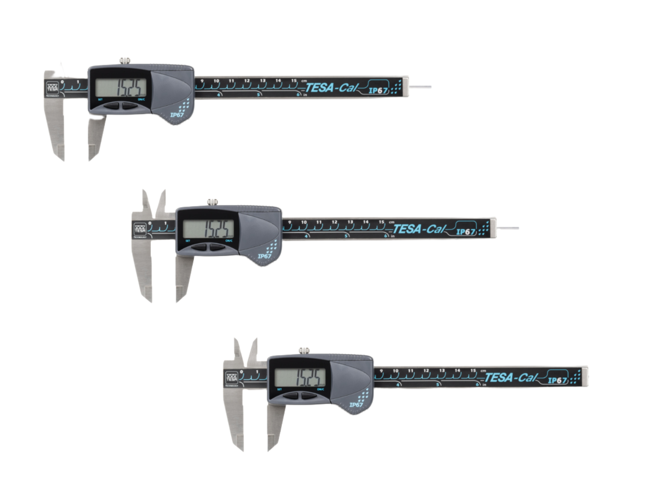 Tesa Trio-Pack Tesa-Cal Digital Caliper 0-150mm/0-6" IP67 (Round Depth Rod) 00530141P