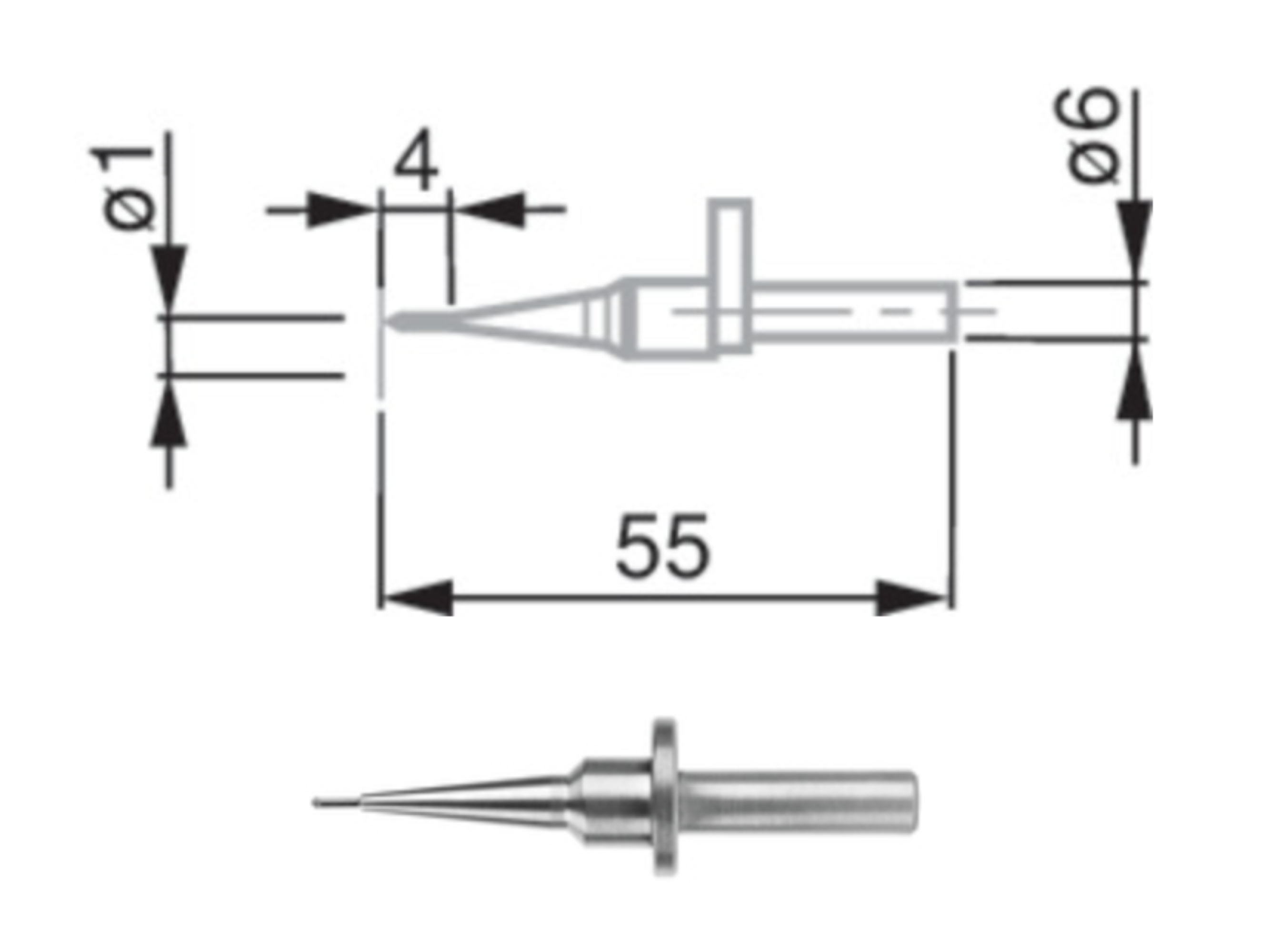 Ball Probe Carbide Ø6mm Shank, Ø 1 mm L = 55 mm 00760228