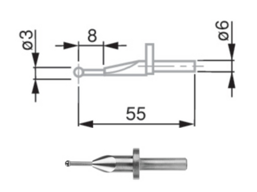 Tesa Ball Probe Carbide Ø6mm Shank, Ø 3 mm, L = 55 mm 00760230