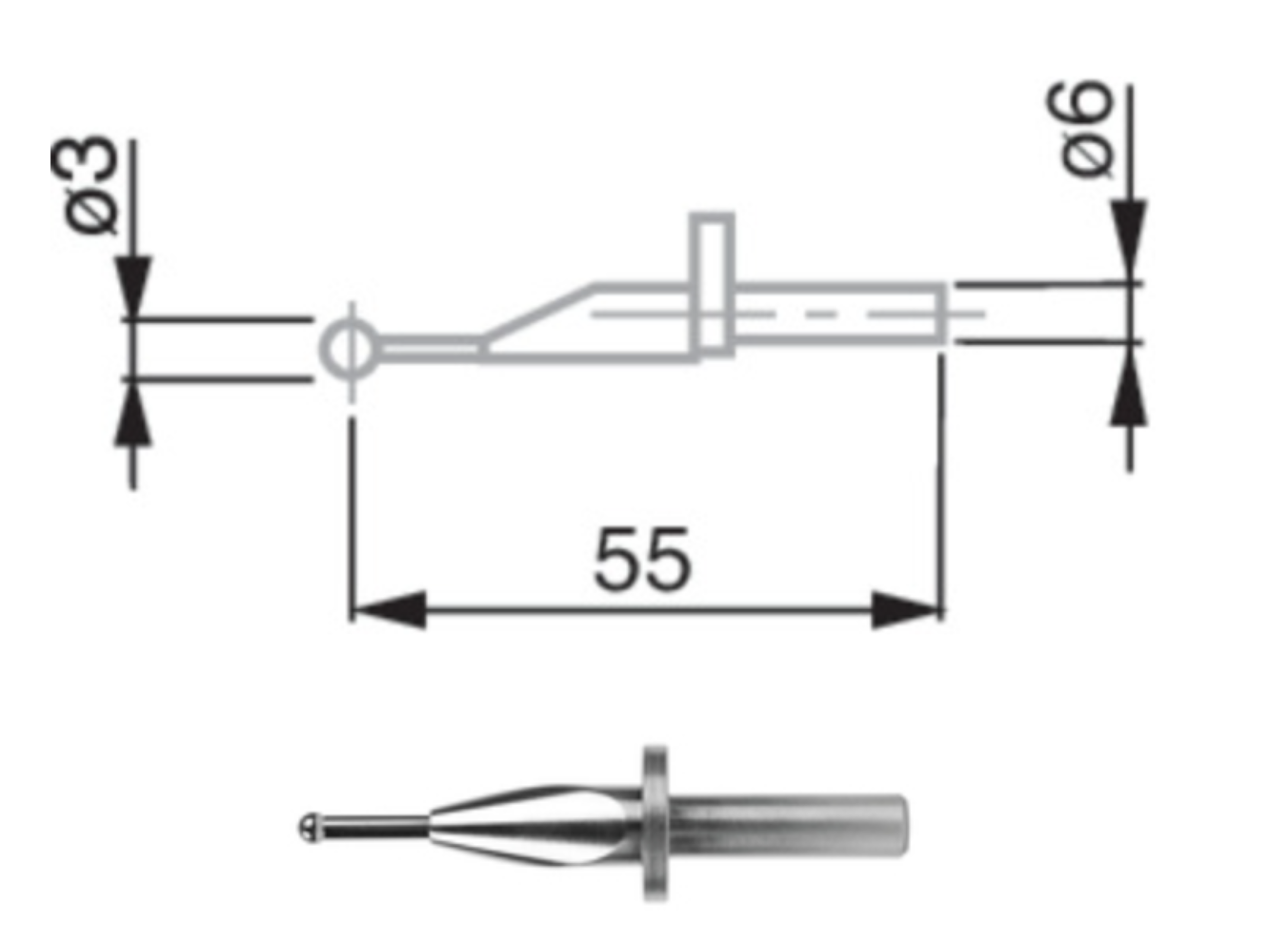 Tesa Ball Probe Carbide Ø6mm Shank, Ø 3 mm, L = 55 mm 00760061