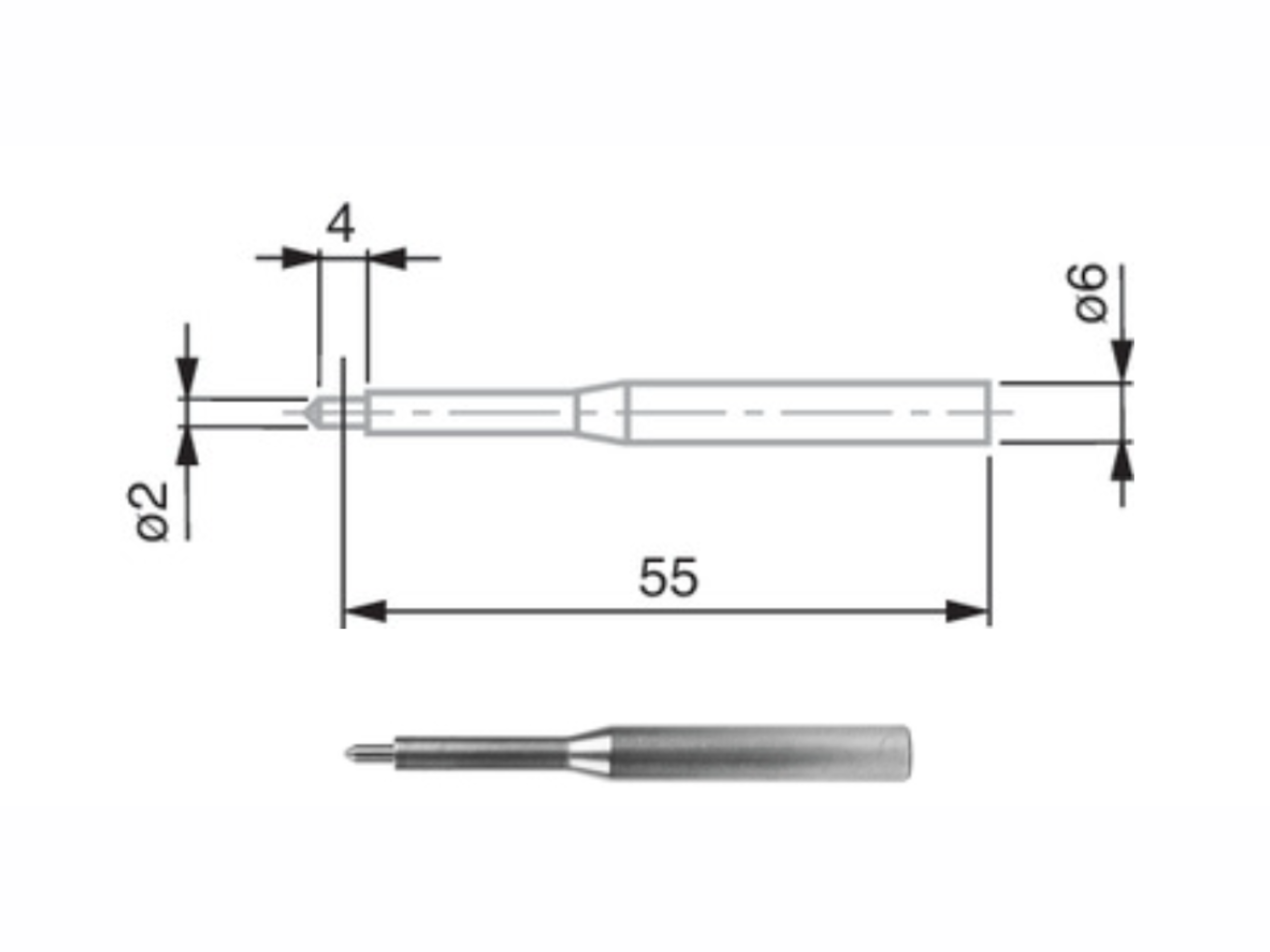 Barrel-shaped Tip Insert, Ø6 mm Shank, Ø2mm L58.5mm 00760082