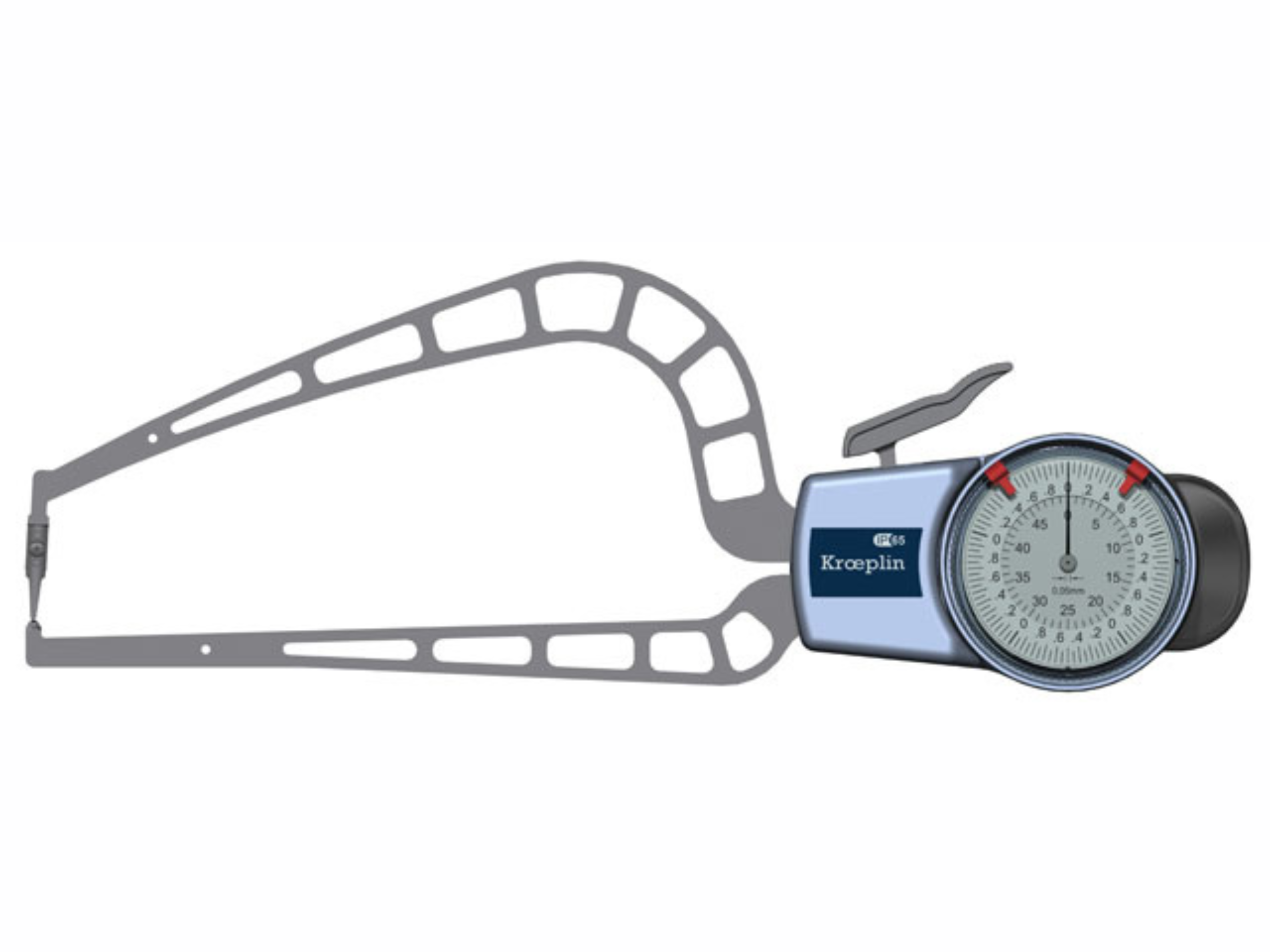 Kroeplin Analogue Tube Wall Caliper Gauge 0-50mm, 0.05mm D4R50S Measuring Contact: Carbide ball ø3mm / bevel, radius 0.75mm ( Mitutoyo equivalent 209-922)