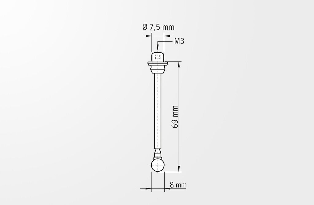 Haimer 80.363.00 Long probe tip Description : Long probe tip 8mm Length 69mm Thread M3