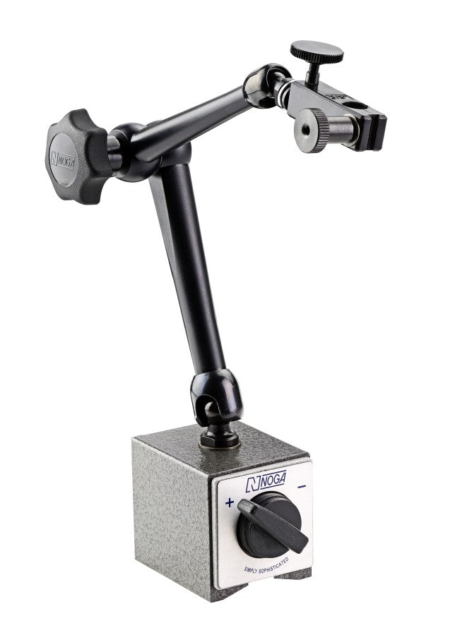 Noga DG1033 MAG BASE Type : On/Off Magnetic Base Fine Adjustment : At top Suits Indicator stem : 3/8" and Dovetail Mag Base size : 1.98" x 2.38" x 2.2"