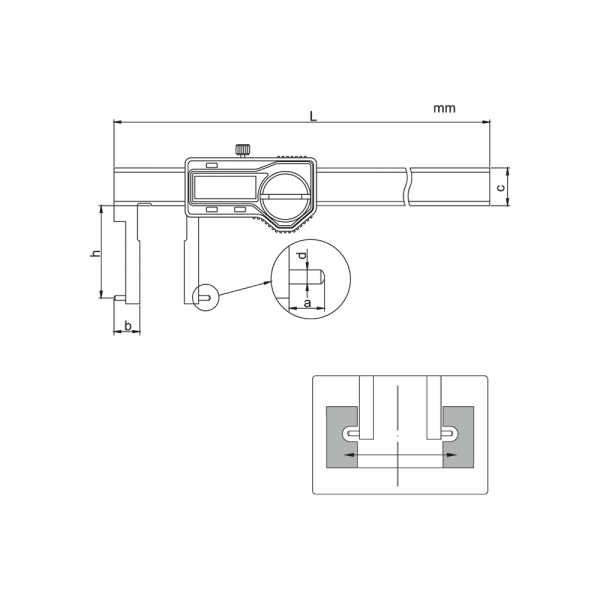 Accud Digital caliper groove type inside .95-6"/24-150mm with Round points, Leg Length 30mm 136-006-11