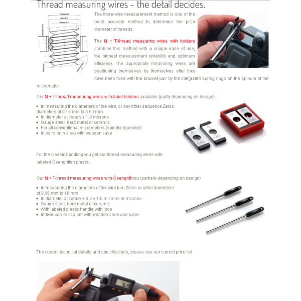 Martin Tschopp 501-Set Thread measuring wires Description : Set of Thread measuring wires from 0.170mm-6.350mm