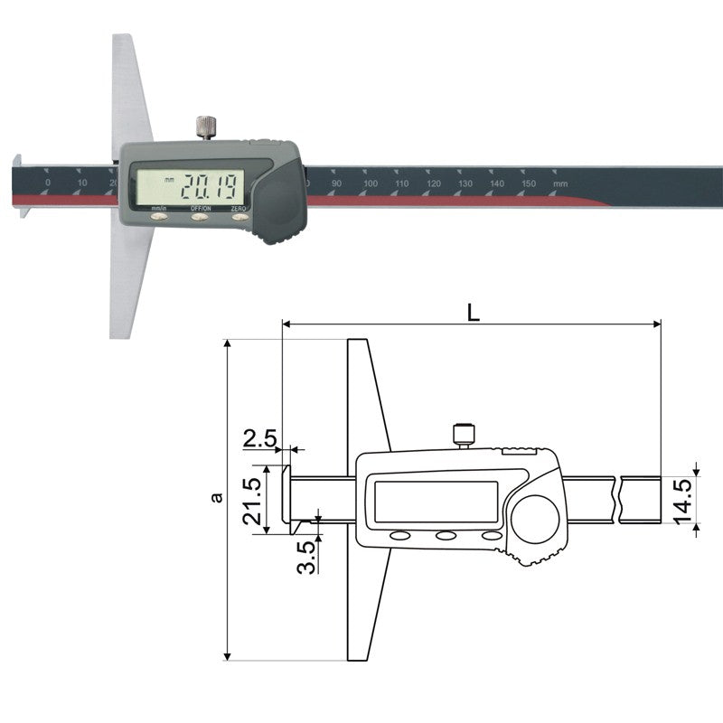 Inspec Digital Depth Caliper with two hooks 0-150mm/0-6" 123-131