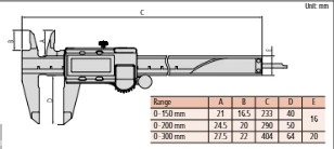 Mitutoyo Digital ABSOLUTE AOS Calipers 0-150mm/0-6" W/O Output Carbide OD/ID Jaws 500-160-30