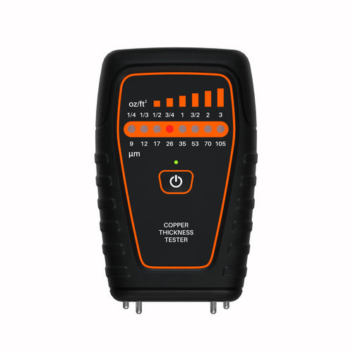 Copper foil thickness gauge EC-3000 Copper Thickness Tester Measuring range 0—122μm(0—3.5oz/ft2) Metric units(μm) 9,12,17,26,35,53,70,105 Imperial units(oz/ft2) 1/4,1/3,1/2,3/4,1,3/2,2,3 Unit oz/ft2,μm