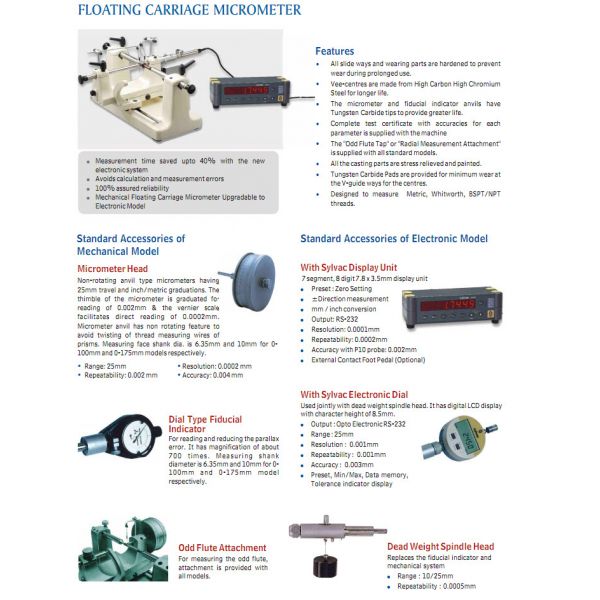 Aditya Floating Carriage Micrometer Range 0-4"/0-100mm Mechanical Version With Micrometer Head & Dial Fudicial Indicator L.C. 0.0002mm, C1101010100
