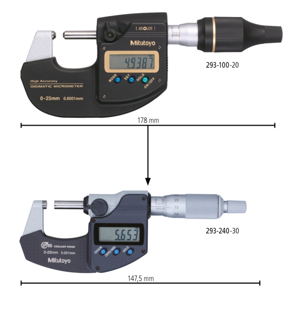 Mitutoyo Digimatic High Accuracy Digital Micrometer 0-25mm(0-1"), With Output 293-130-10