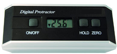 MHC 638-8801 Series 950 Digital Protractor 90° x 4 quadrants. Dimensions (L x T x H): 6" x 1.2" x 2" Resolution: 0.1° Range: 360°