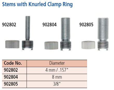 Mitutoyo Stem with Knurled Clamp Ring Item number: 902802 Stem 4mm/ .157" For Lever Indicators