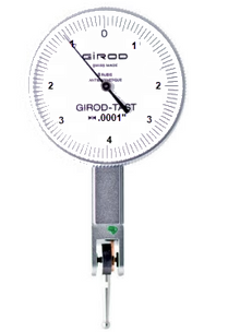 Girod Horizontal Indicator GT 1453A, Graduation: .0001", Range: .008", Reading: 0-4-0, Face 1.5'', Stylus .5'', DIN 2270