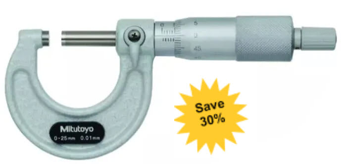 Mitutoyo Metric Analogue Outside Micrometer 0-25mm, Ratchet Stop 103-137