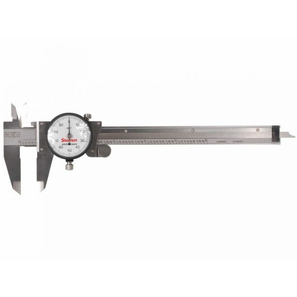 Starrett Dial Caliper 0-6" Measurement units inch Resolution	.001" Thumb roller Depth Rod Type Blade Range (in): .100"