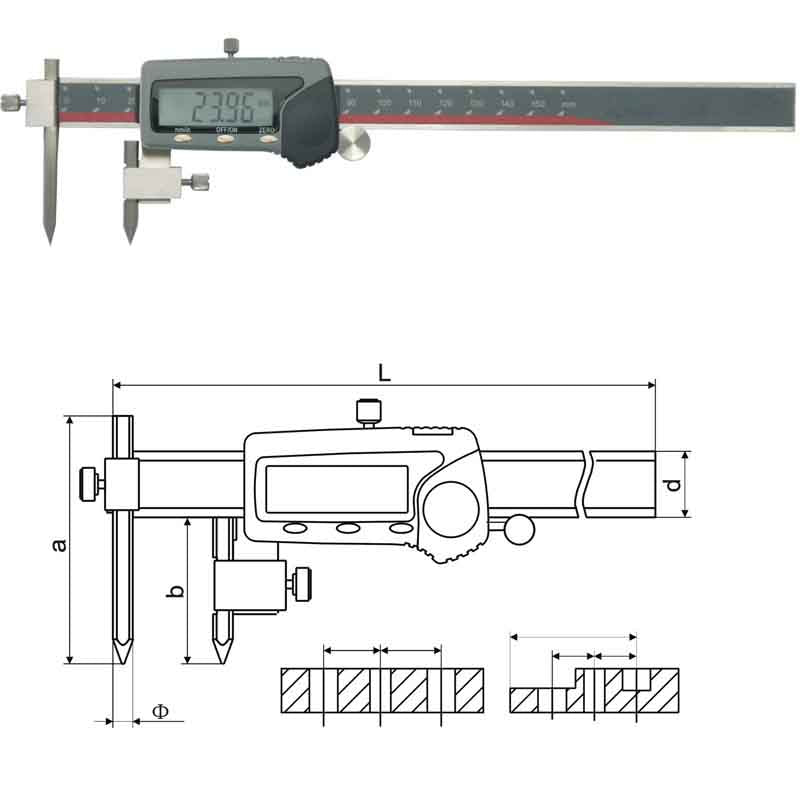 Inspec centreline Digital Caliper C/W Conical Points 5-500mm/0-20" 119-115