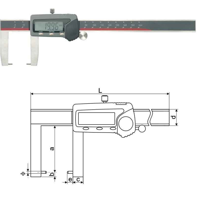 Inspec Outside Groove Caliper C/W Round Points 0-200mm 114-112-1