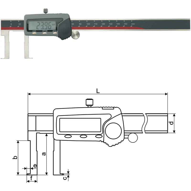 inspec  Digital caliper groove type inside .9-6"/22-150mm with Flat points 115-101-10