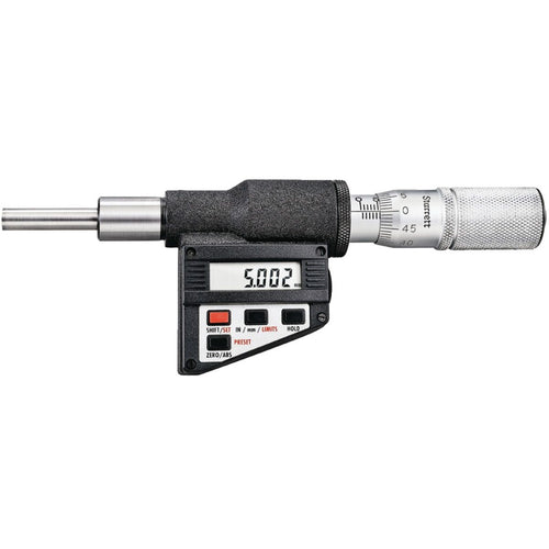 Starrett 762MEXFL-25 Digital Micrometer Head, 0-25mm Range, 0.001mm Graduation, +/-0.003mm Accuracy, Friction Thimble, Lock Nut, Carbide Face