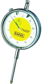 Baker (Mercer Style) Plunger indicator J72, Range 50mm, Graduation .01mm, Reading 0-100, Face 88mm
