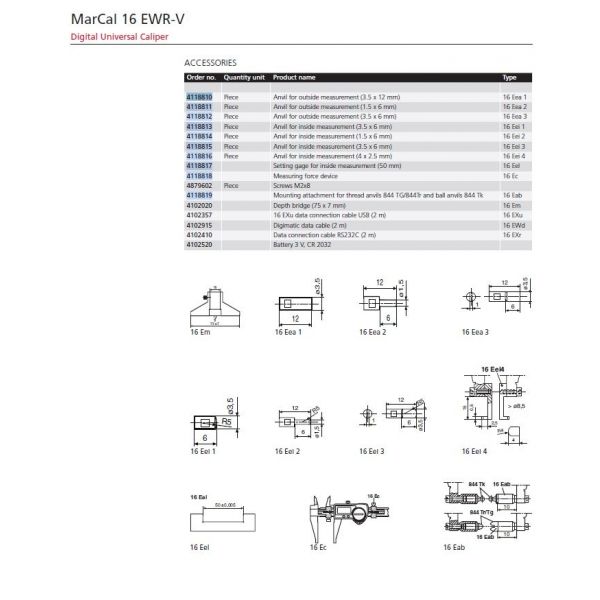 Mahr 4118813  16 EEI1 ANVILS TO SUIT 16 EXV